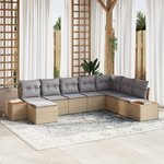 Ensemble de canapé de jardin vidaXL 8 pièces avec coussins en rotin poly beige acacia