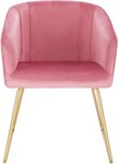 Chaise de salle à manger avec accoudoirs en velours et métal rose 19_0000165