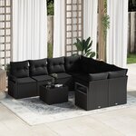 Ensemble de Canapé de Jardin 9 pièces vidaXL avec coussins Noir Poly Rattan