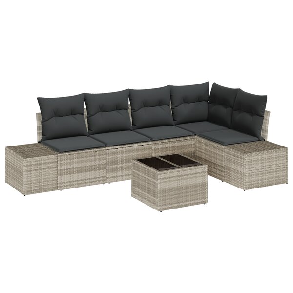 vidaXL Ensemble de Sofa de Jardin 6 Pièces avec Coussins Gris en Rattan PE