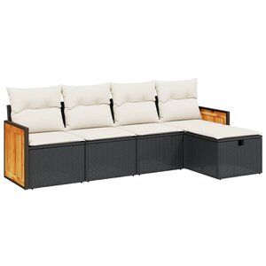 vidaXL Salon de jardin 5 Pièces avec coussins noir résine tressée