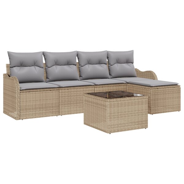 Ensemble de canapé de jardin 6 pièces avec coussins en rattan poly noir
