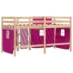 vidaXL Lit mezzanine enfants et rideaux rose 80x200cm bois pin massif