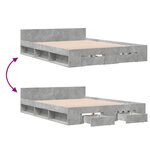 vidaXL Cadre de lit à tiroirs gris béton 135x190 cm bois d'ingénierie
