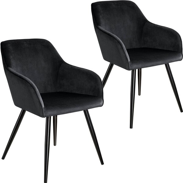 Lot de 2 chaises pieds noir siège de salon cuisine salle à manger design élégant velours noir 08_0000572