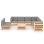 Salon de jardin meuble d'extérieur ensemble de mobilier 10 pièces avec coussins bois de pin massif 02_0014993