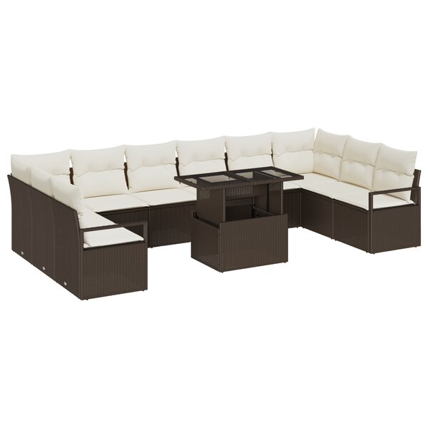 Canapés de Jardin 11 Pièces avec Coussins Marron Rattan Poly