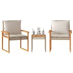 vidaXL Ensemble de bistro et coussins 3 Pièces mélange beige rotin acacia