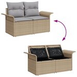 Ensemble de Canapé de Jardin 10 Pièces avec Coussins Beige Poly Rattan Acacia