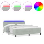 Lit à ressort vidaXL avec matelas et lumière LED gris clair 180x200 cm en velours