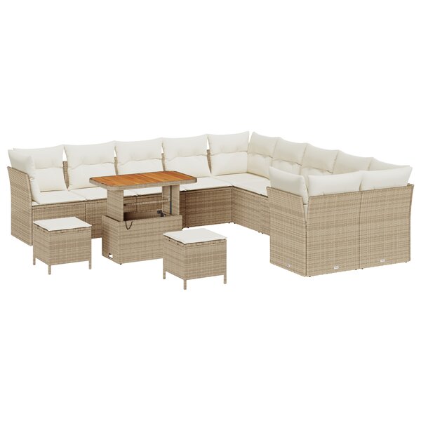 Ensemble de 13 pièces de canapé de jardin avec coussins Beige Poly Rotin Acacia
