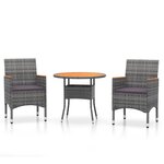 vidaXL Mobilier à dîner de jardin 3 Pièces Résine tressée Gris