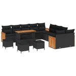 Ensemble canapé jardin vidaXL 14 pièces avec coussins noir poly rattan acacia