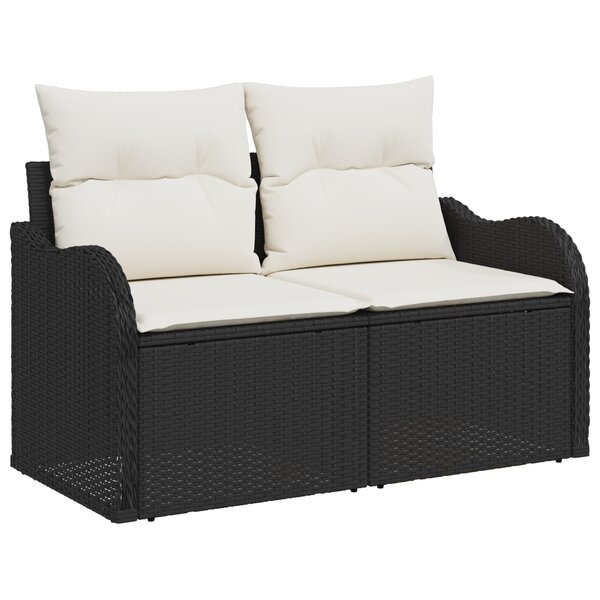 Canapé de jardin 8 pièces avec coussins noir poly rattan