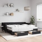 vidaXL Lit de jour avec gigogne et tiroirs noir 90x200 cm tissu