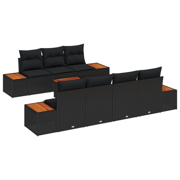 vidaXL Set de 8 canapés de jardin avec coussins Noir Rotin Synthétique Acacia