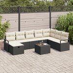 vidaXL Ensemble de Canapé de Jardin 9 Pièces avec Coussins en Poly Rattan Noir