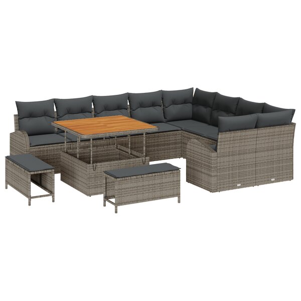vidaXL Ensemble de Canapés de Jardin 12 pièces avec Coussins Gris Poly Rattan Acacia