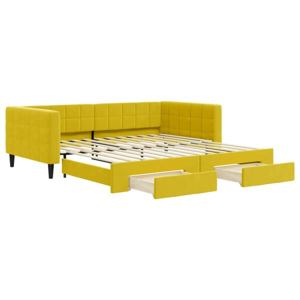 vidaXL Lit de jour avec gigogne et tiroirs jaune 100x200 cm velours
