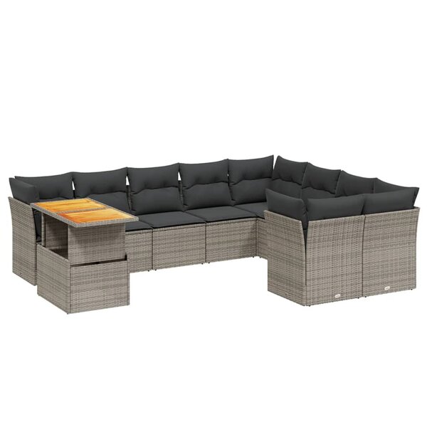 vidaXL Salon de jardin avec coussins 10 Pièces gris résine tressée