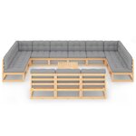 Salon de jardin meuble d'extérieur ensemble de mobilier 14 pièces avec coussins bois de pin massif 02_0015833