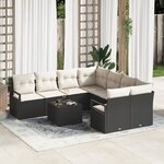 Ensemble de Canapé de Jardin de 9 Pièces avec Coussins Noir en Rotin Poly