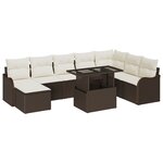 Ensemble de canapés de jardin de 9 pièces avec coussins marron en poly rattan