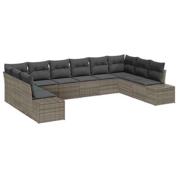 vidaXL Ensemble de canapés de jardin de 10 pièces avec coussins en rotin synthétique gris