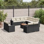 vidaXL Salon de jardin 12 Pièces avec coussins noir résine tressée