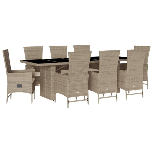 vidaXL Ensemble à manger de jardin et coussins 9 Pièces beige Poly rotin