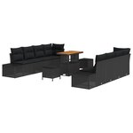 Ensemble Canapé de Jardin 11 pièces vidaXL avec coussins  Rattan Poly Noir Acacia