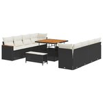 Ensemble de Canapé de Jardin 11 Pièces avec Coussins Noir Rattan Poly Acacia