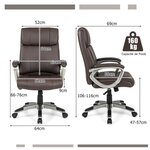 Chaise de bureau de direction en cuir pu à bascule hauteur réglable chaise de travail ergonomique avec accoudoirs rembourrés pivotante à 360° marron 20_0004838