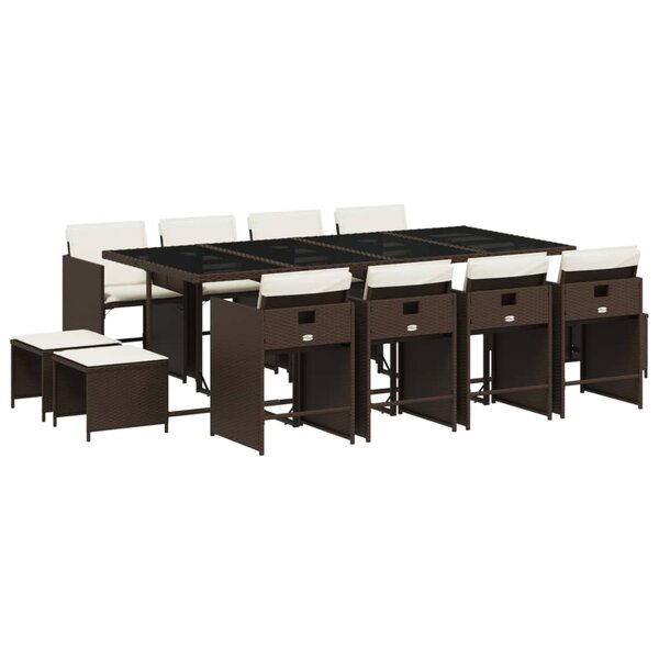 vidaXL Ensemble à manger de jardin avec coussins 13 Pièces marron rotin