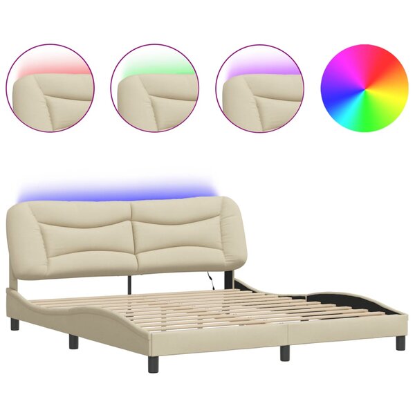 vidaXL Cadre de lit avec LED sans matelas crème 180x200 cm tissu
