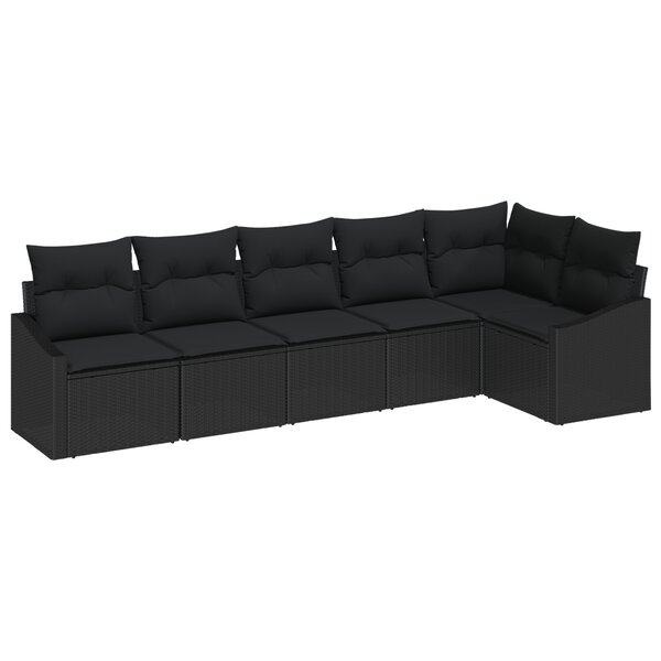 vidaXL Ensemble de 6 canapés de jardin avec coussins noir poly rotin