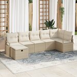 Set de canapé de jardin vidaXL 7 pièces avec coussins beige poly rotin