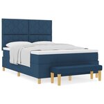 vidaXL Lit Box Spring avec Matelas et Banc Bleu 140x200 cm Tissu