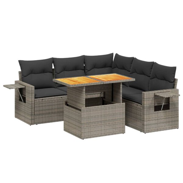 vidaXL Salon de jardin 6 Pièces avec coussins gris résine tressée