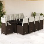 vidaXL Ensemble de bistro de jardin 11 Pièces coussins marron poly rotin