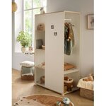 Meuble de rangement enfant - En bois blanc et chant bois - Avec étageres et penderie