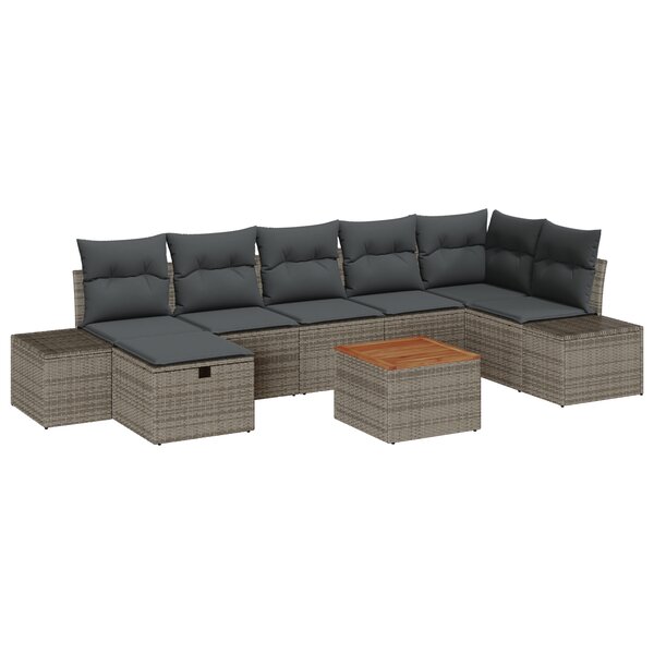 vidaXL Ensemble de Canapés de Jardin 8 Pièces avec Coussins Gris en Rattan Poly