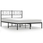 vidaXL Cadre de lit métal avec tête de lit noir 135x190 cm