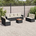 vidaXL Salon de jardin 9 Pièces avec coussins noir résine tressée
