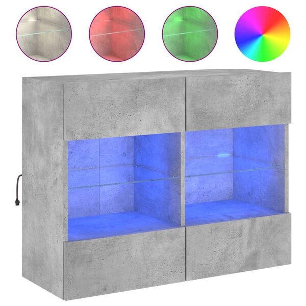 vidaXL Meuble TV mural avec lumières LED gris béton 78 5x30x60 5 cm