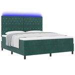 Lit à ressort avec matelas et LED vert foncé 180x200 cm en velours