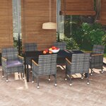 vidaXL Mobilier à dîner de jardin et coussins 7Pièces Résine tressée Gris