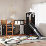 vidaXL Lit superposé avec toboggan et rideaux blanc et noir 90x200 cm