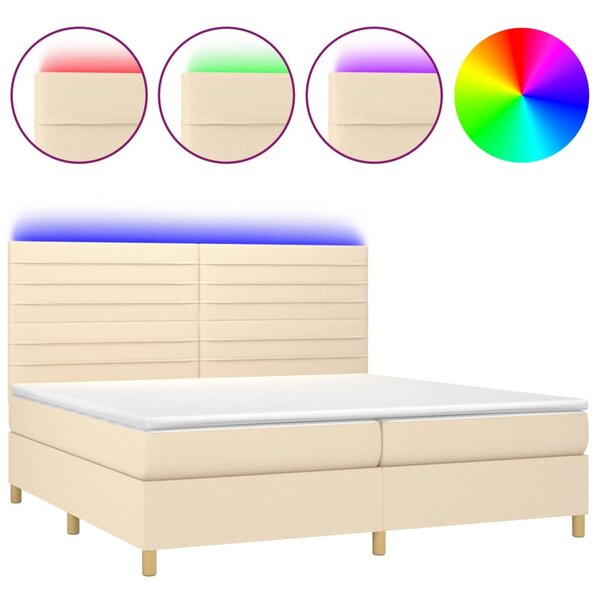 vidaXL Sommier à lattes de lit et matelas et LED Crème 200x200cm Tissu
