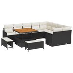 Ensemble de 12 pièces de sofa de jardin avec coussins en poly rattan noir acacia